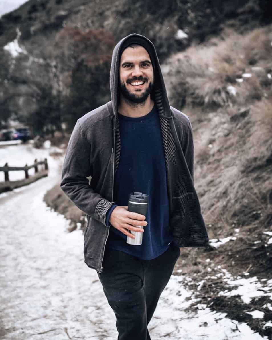 @lukematthws wearing prAna Smith Full Zip Hoodie