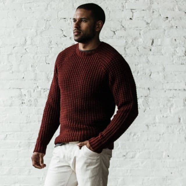 Taylor Stitch Fisherman Sweater Maroon Waffle