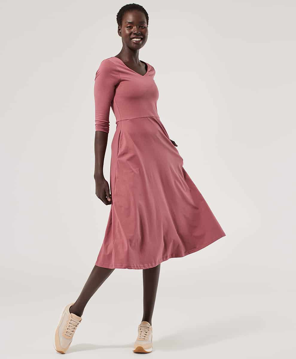 Women's Marsala Fit & Flare 3/4 Sleeve Dress XS