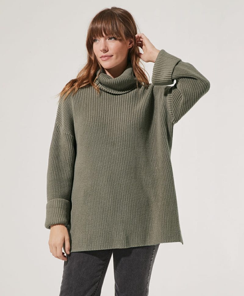 Women's Mink Grey Ribbed Turtleneck Sweater Tunic M