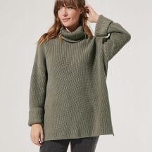 Women's Mink Grey Ribbed Turtleneck Sweater Tunic M