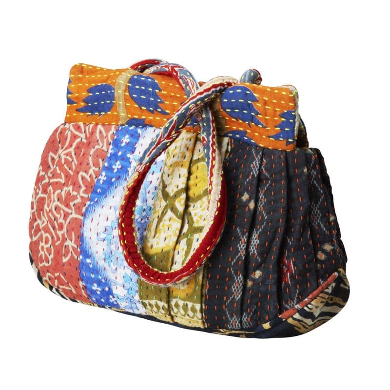 Bright Cotton Bag - Kantha Stitch Sari Bag
