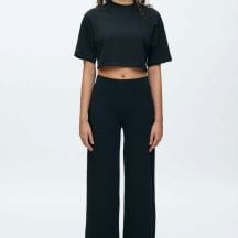 Kotn Women's Lounge Crop Top in Black, Size 2XL, 100% Egyptian Cotton