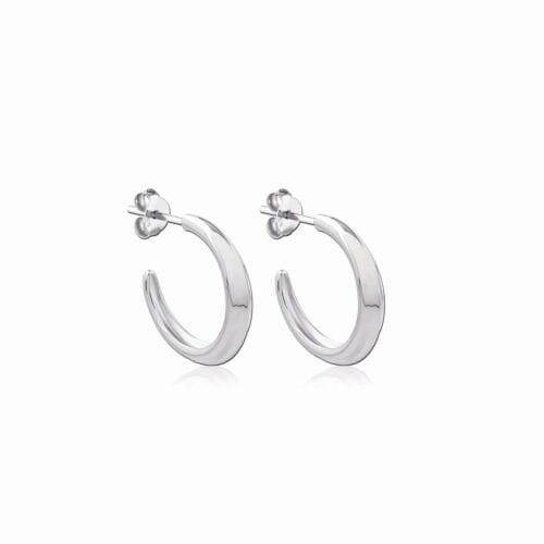 Crescent Hoop Earrings in Silver, Small