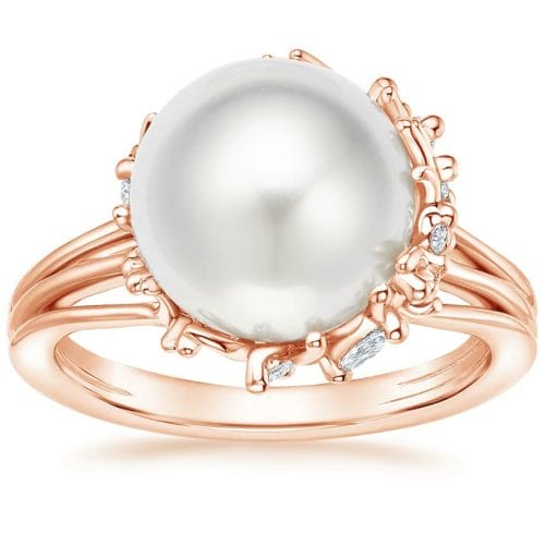 14K Rose Gold Cotillion Cultured Pearl and Diamond Cocktail Ring