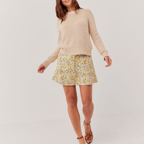 Women's Reverie Floral Yellow Fit & Flare Mini Skirt 2X