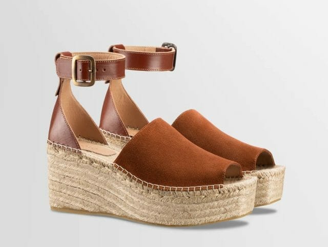 Koio Ethically produced leather and suede platform espadrille with an ankle strap