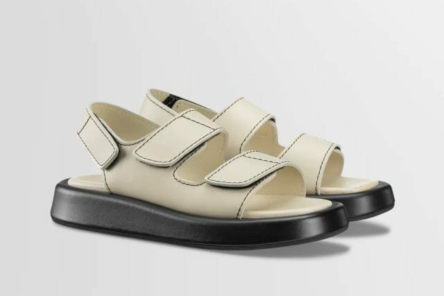 Koio Ethically made leather sandals with multiple velcro straps and an open toe