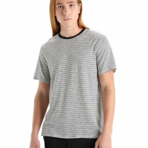 icebreaker Men's Merino Linen Short Sleeve T-Shirt Stripe | Size 2X-Large | Snow White/Black | Merino Wool//Linen