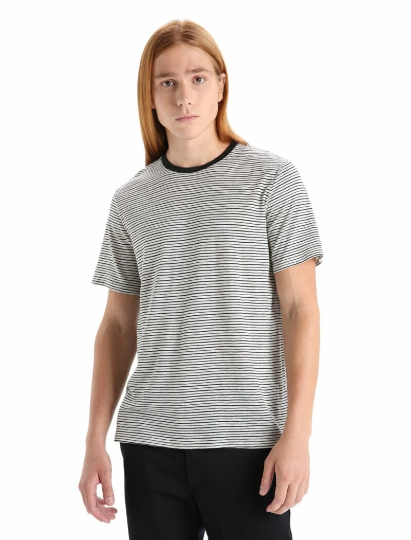 icebreaker Men's Merino Linen Short Sleeve T-Shirt Stripe | Size 2X-Large | Snow White/Black | Merino Wool//Linen
