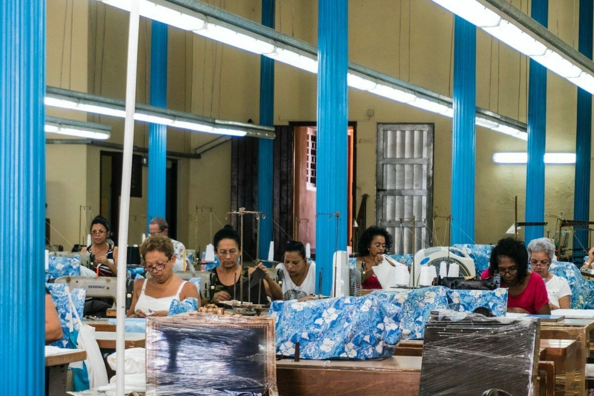 Women sewing clothes in a factory