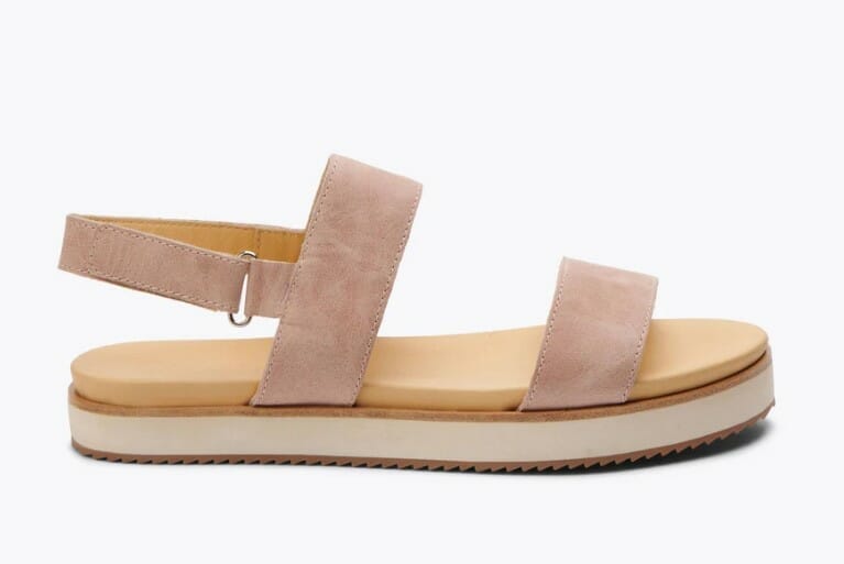 sustainable summer shoes 2023 women's light pink and tan sandals by nisolo