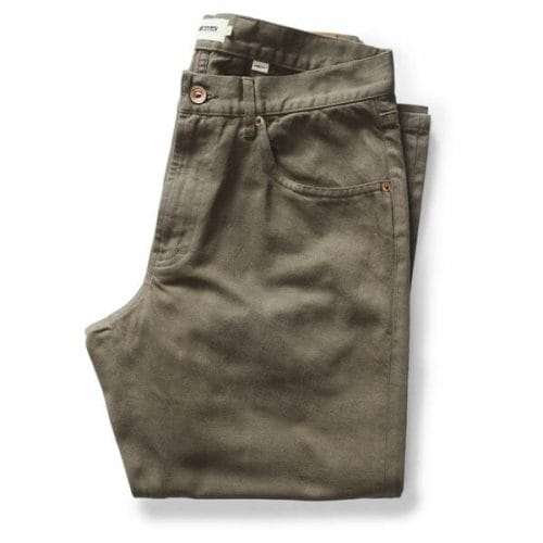 The Democratic All Day Pant in Fatigue Olive Selvage Denim