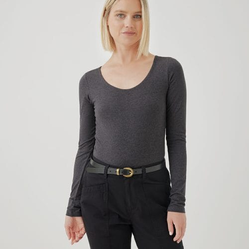 Women's Charcoal Heather Everyday Long Sleeve Bodysuit XS