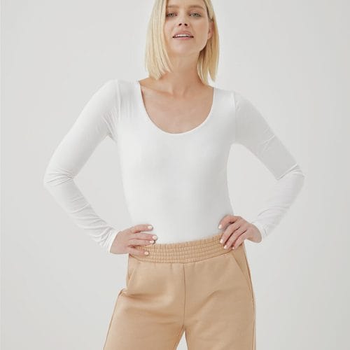 Women's White Everyday Long Sleeve Bodysuit 2X