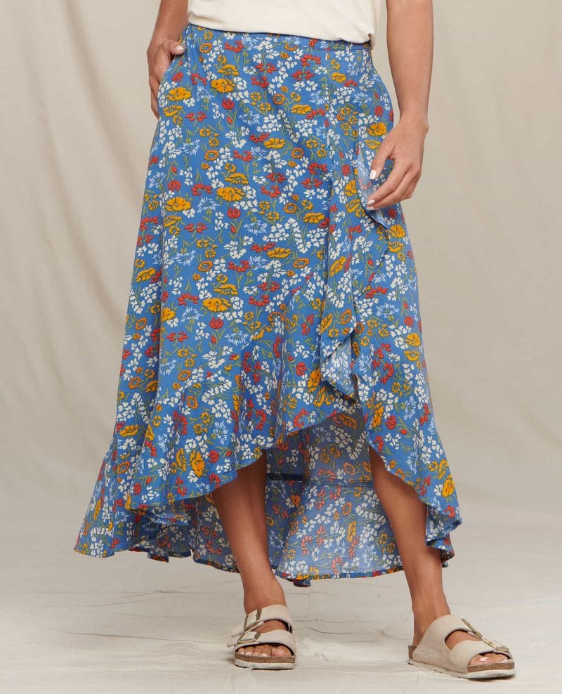 Manzana Ruffle Maxi Skirt Weathered Blue Print / L