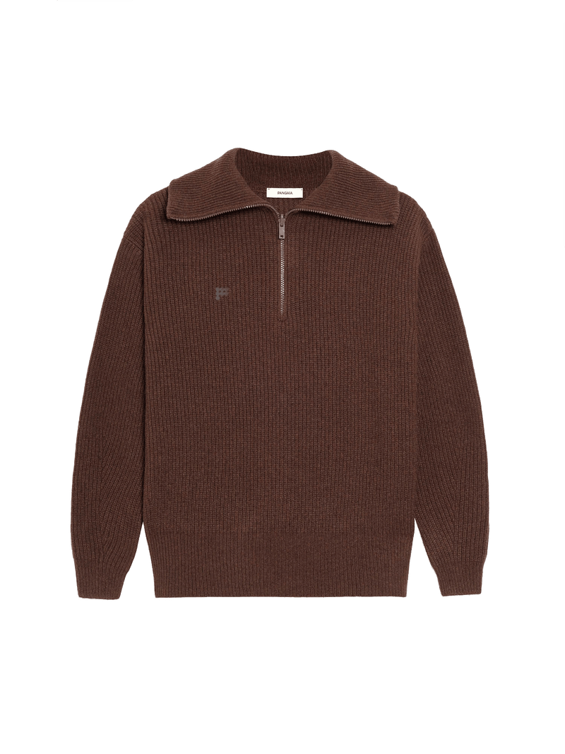 PANGAIA - Recycled Cashmere Half Zip Sweater - chestnut brown XS