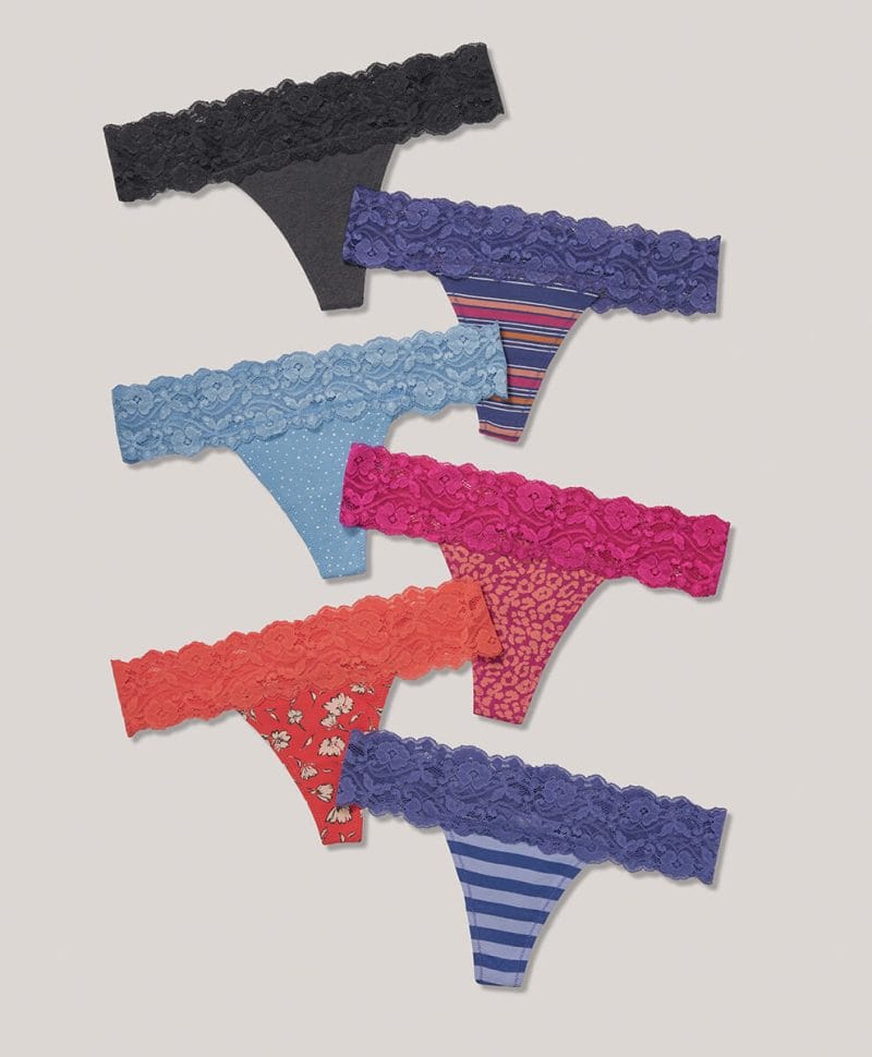 Women's Dotted Floral Lace Waist Thong 6-Pack 2X