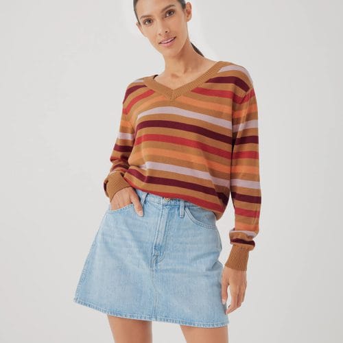 Women's Vail Stripe Classic Fine Knit V-Neck Sweater XS