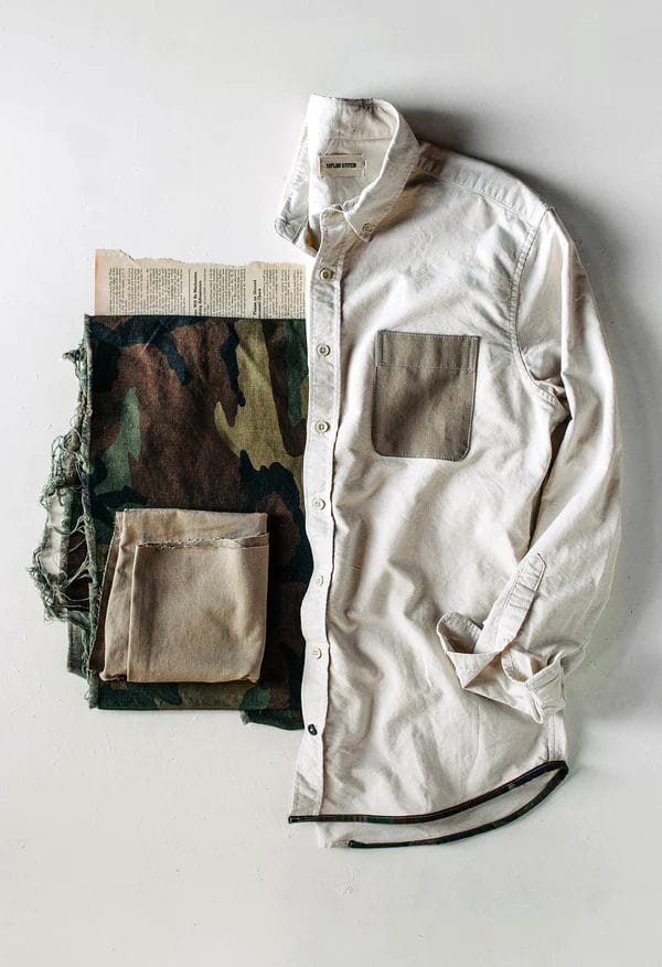 A Taylor Stitch white shirt with a cameo fabrics and a cloth