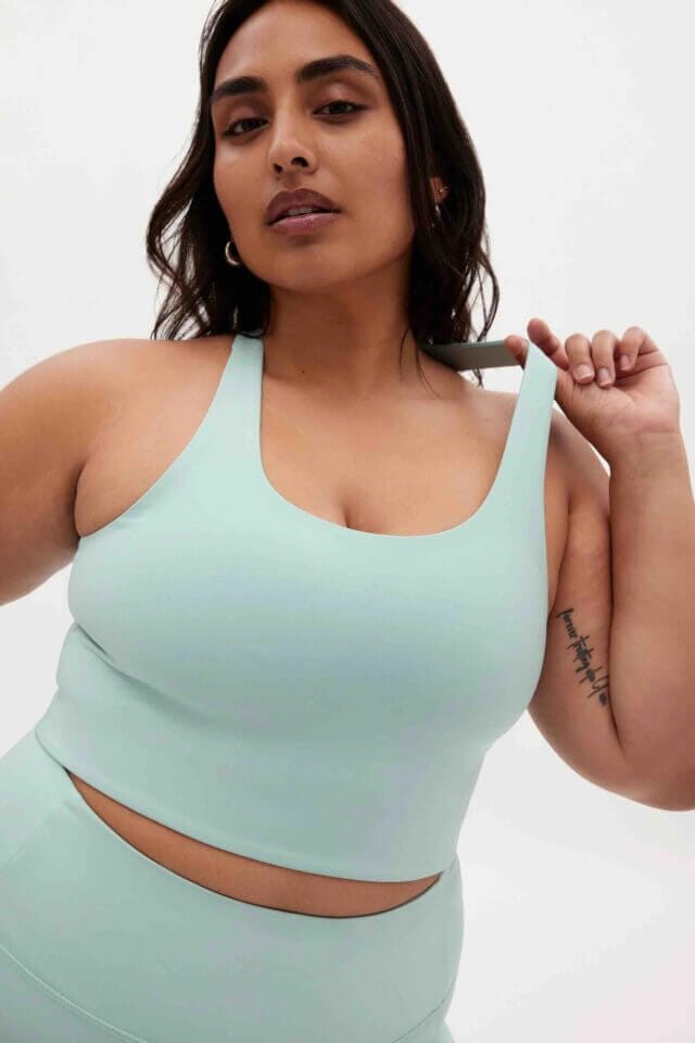 ethical inclusive all size sports bra for her by girlfriend collective