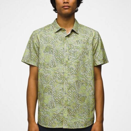 Men's prAna Lost Sol Printed Short Sleeve Shirt - Juniper Green Fronds