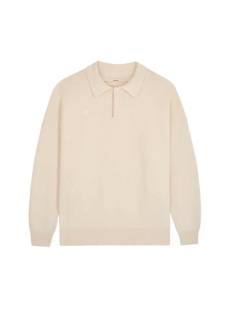 PANGAIA - Recycled Cashmere Polo Sweater - ecru ivory XXL