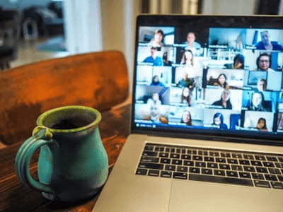 virtual meeting with coffee