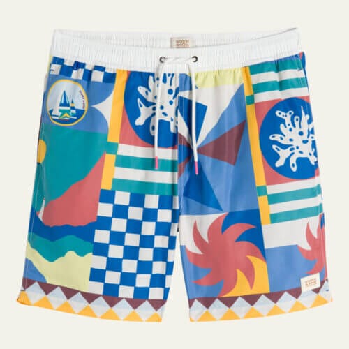 Men's Collage Printed Swim Shorts | Blue | Size Large | Scotch & Soda