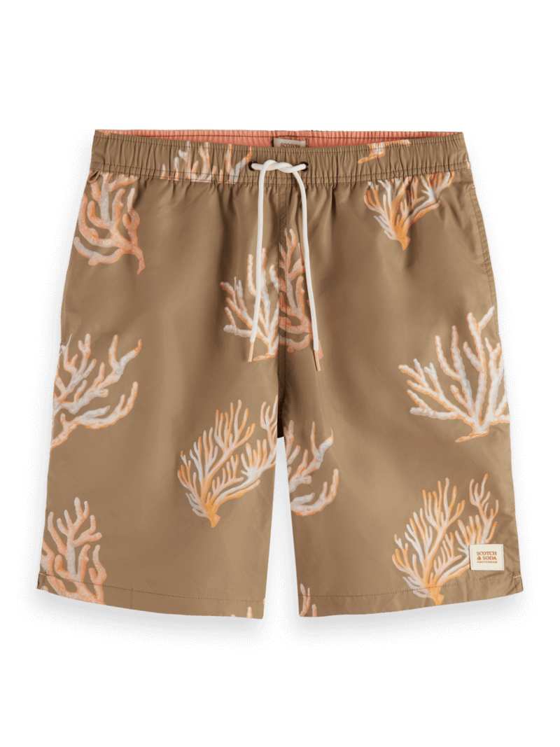 Men's Long Length Swim Short With All Over Print | Brown | Size XXL | Scotch & Soda