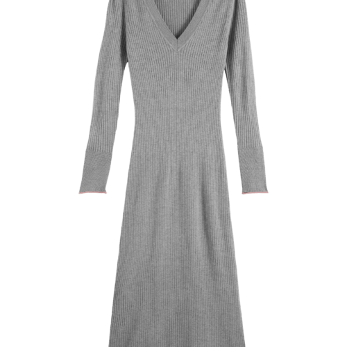 Women's Ribbed V-Neck Knit Dress | Grey | Size Small | Scotch & Soda