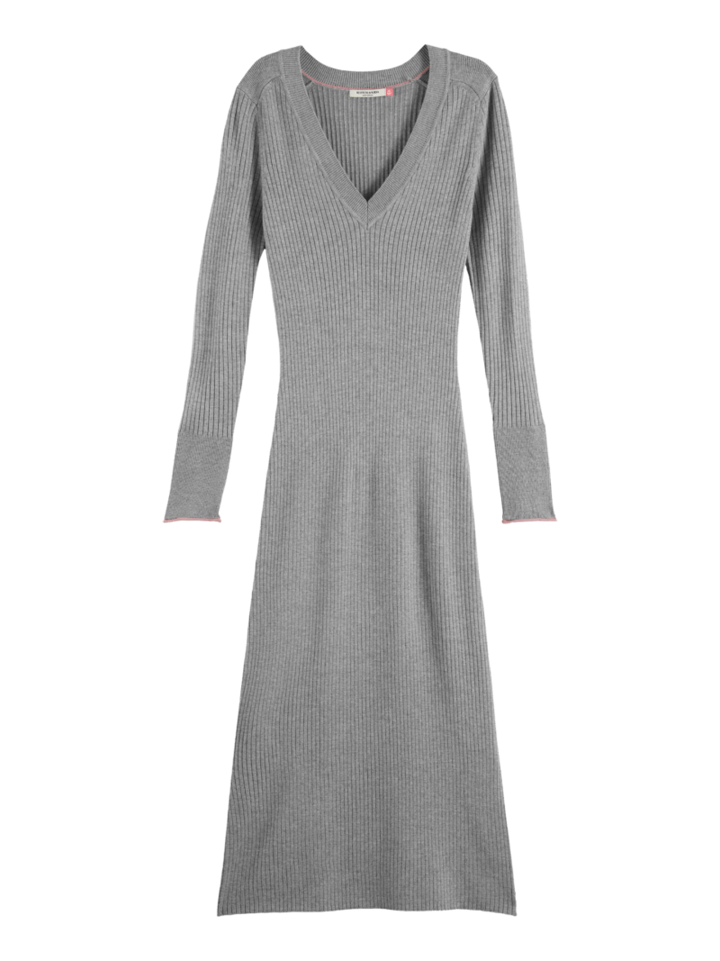 Women's Ribbed V-Neck Knit Dress | Grey | Size Small | Scotch & Soda