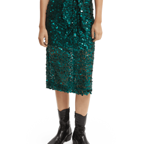 Women's Sequin-Embellished Pencil Midi Skirt | Green | Size XS | Scotch & Soda