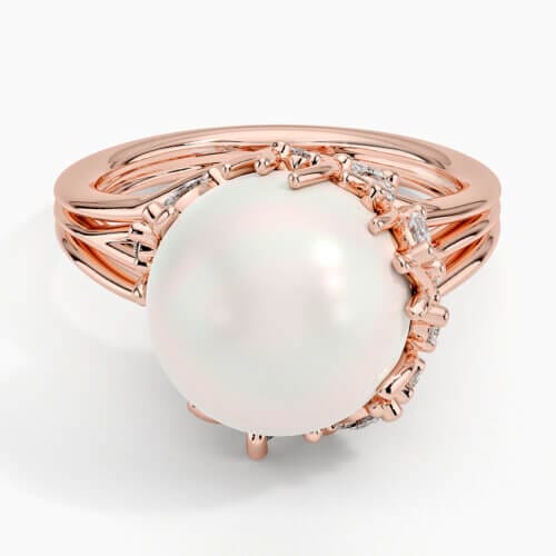 14K Rose Gold Cotillion Cultured Pearl and Diamond Cocktail Ring