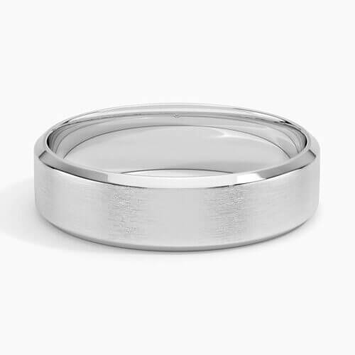 18K White Gold Slim Profile Beveled Edge Matte 5.5mm Wedding Ring