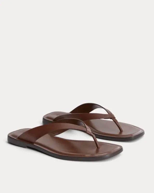 Photo of pair of the Leather Flip Flop by Everlane in brown