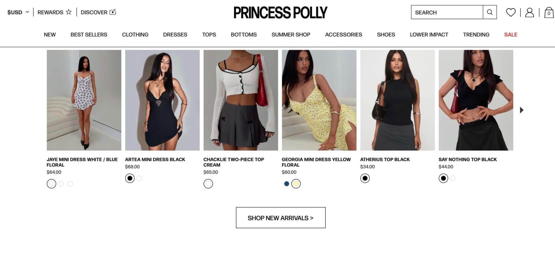 is princess polly fast fashion? Screenshot from their website.