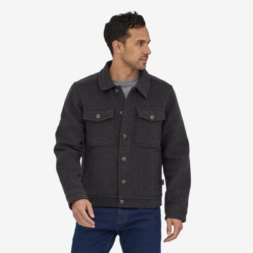 Patagonia Men's Melton Wool Trucker Jacket in Ink Black, Extra Small - Outdoor Jackets - Organic Cotton/Recycled Wool/Nylon