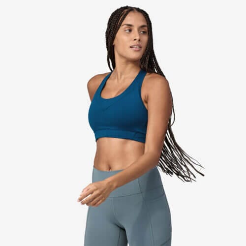 Patagonia Women's Wild Trails High Impact Sports Bra in Lagom Blue, Extra Small - Recycled Polyester/Nylon/Polyester