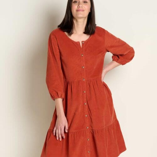 Scouter Cord Tiered Dress Cinnamon / M