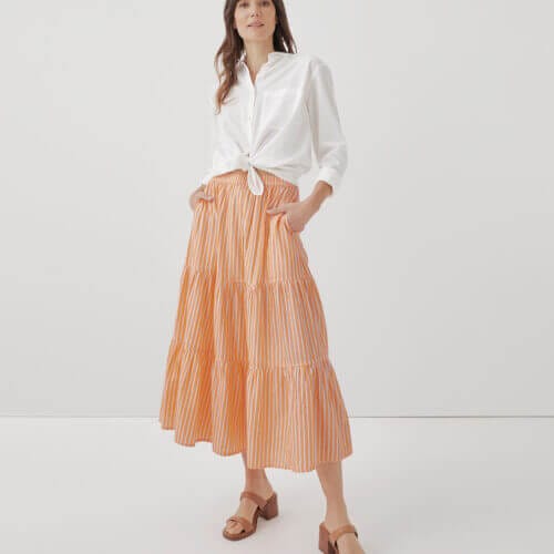 Women's Citrus Stripe Sunset Light Gauze Tiered Skirt 2XL