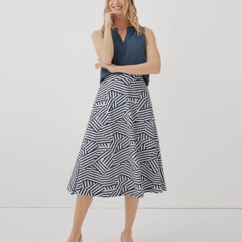 Women's Cool Mixed Stripe Fit & Flare Midi Skirt XS