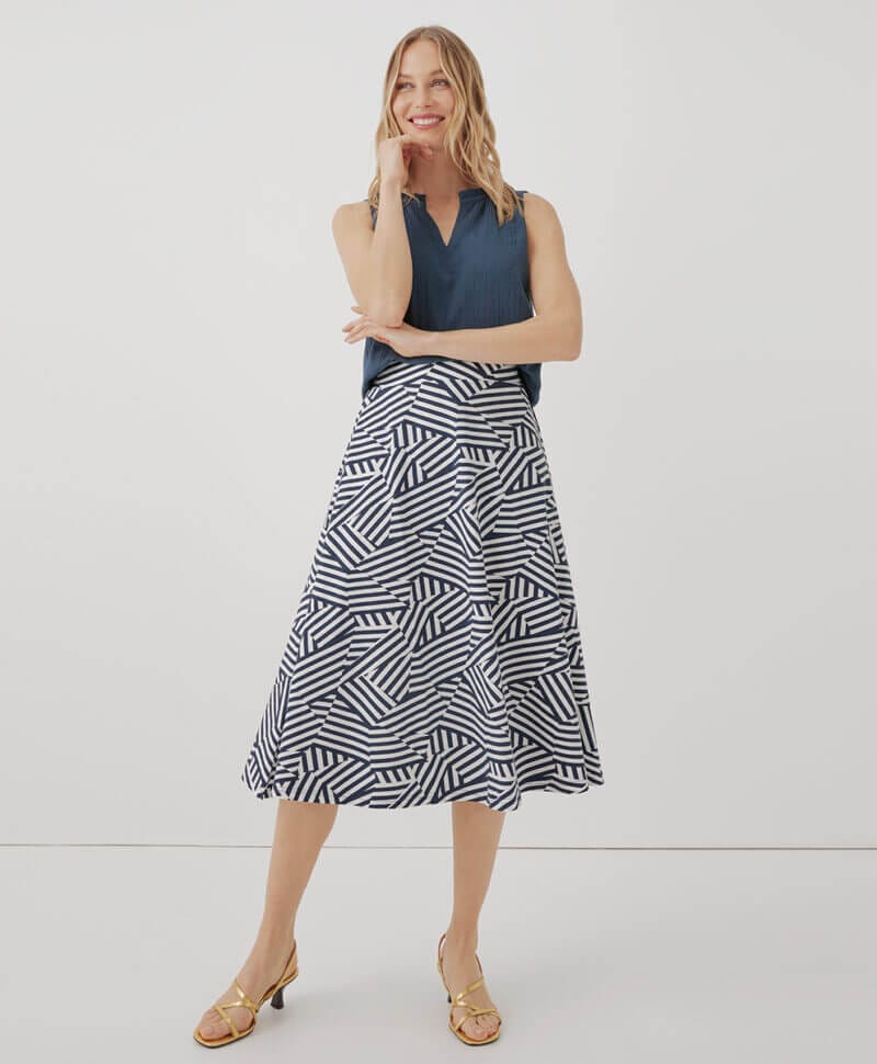 Women's Cool Mixed Stripe Fit & Flare Midi Skirt XS
