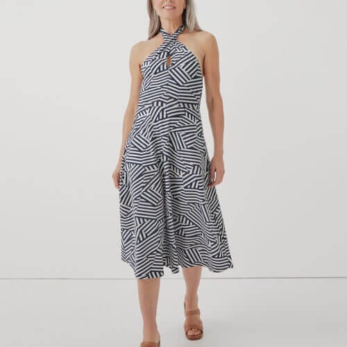Women's Cool Mixed Stripe Fit & Flare Modern Halter Dress XS