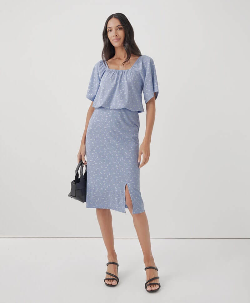 Women's Cornflower Blue Blossoms Luxe Jersey Skirt L