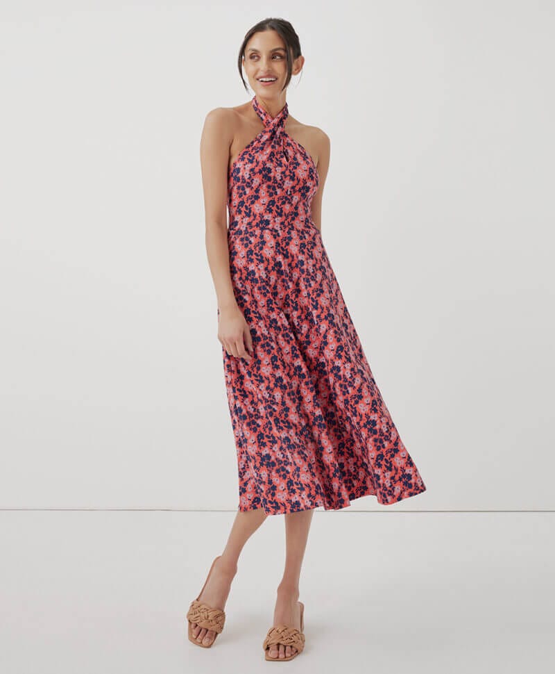 Women's Sweet Floral Cayenne Fit & Flare Modern Halter Dress XS