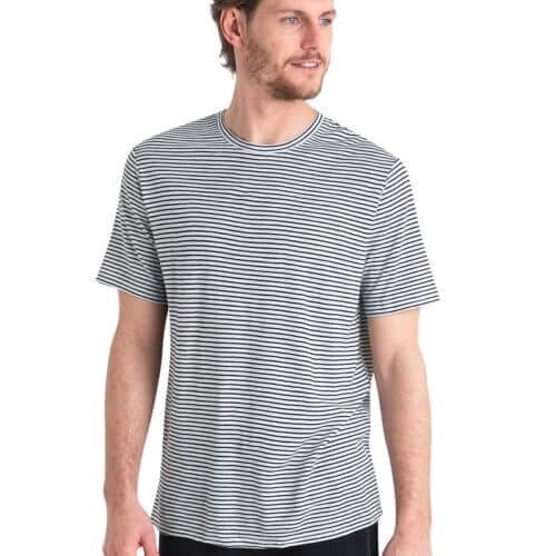 Icebreaker Merino Linen T-Shirt Stripe - Man - Snow/midnight Navy - Size M