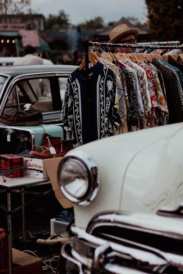 clothing rack of vintage items for sale