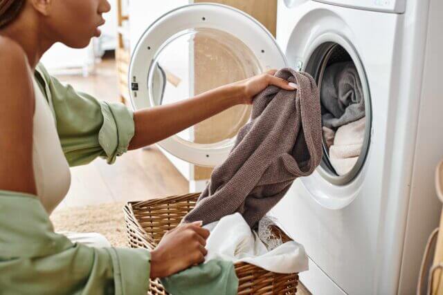 woman drying her clothes