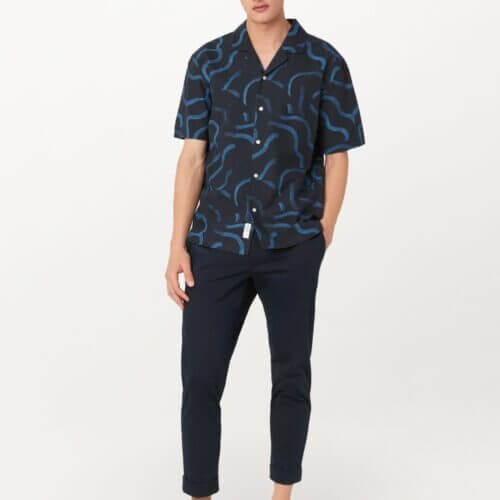 Frank And Oak The Abstract Camp Collar Shirt in Deep Blue